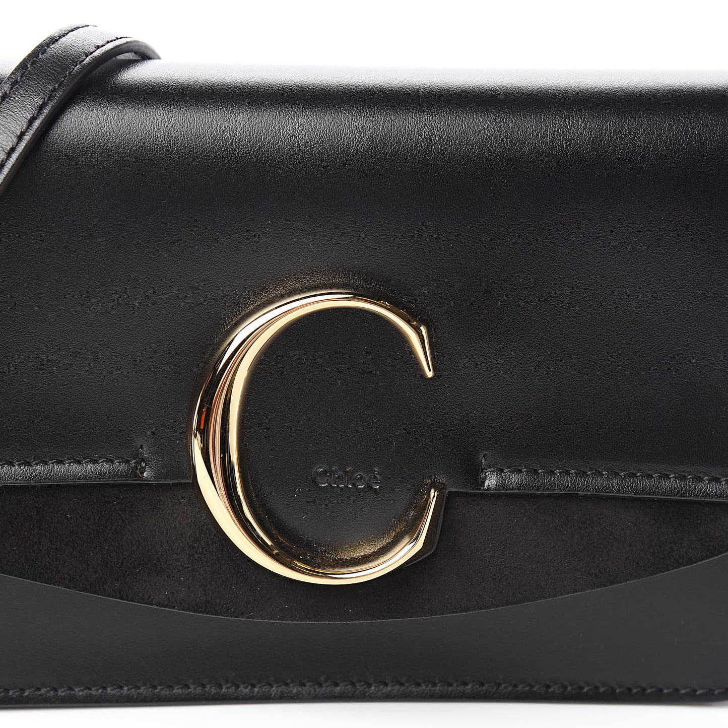 Calfskin Suede C Clutch With Chain Black