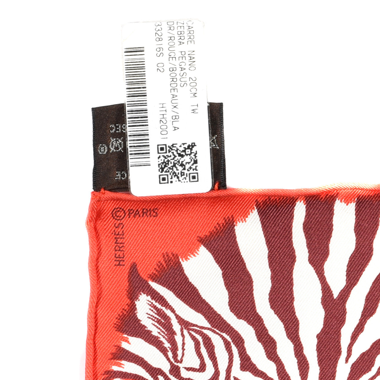 Silk Carre Zebra Pegasus Nano Scarf 20 Rouge Bordeaux Black