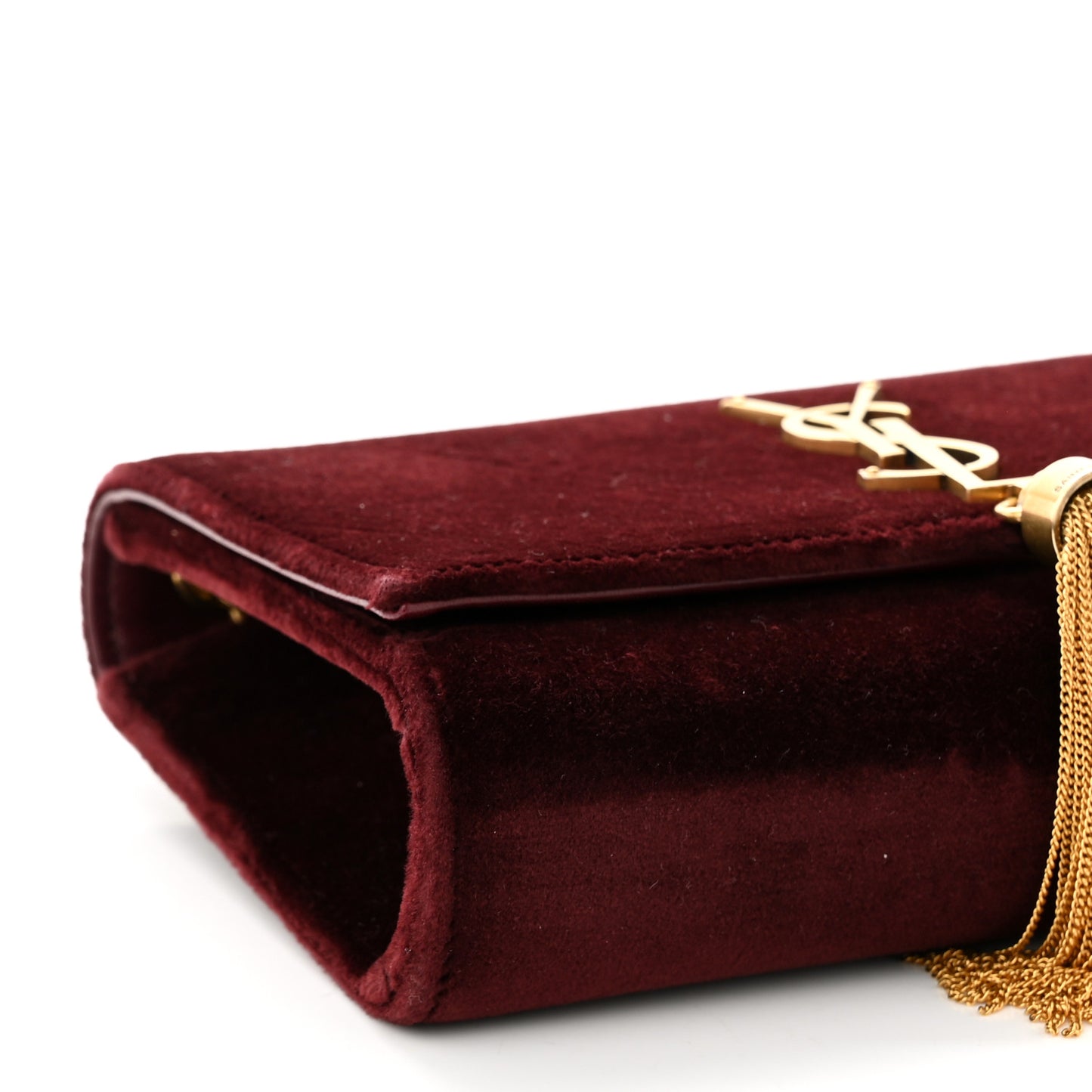 Velvet Small Classic Monogram Kate Tassel Satchel Burgundy