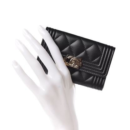 Chanel Lambskin Quilted Boy Card Holder Wallet Black 2 of 11