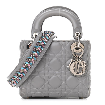 Christian Dior Lambskin Cannage Mini Lady Dior Crystal Strap Grey 1 of 11