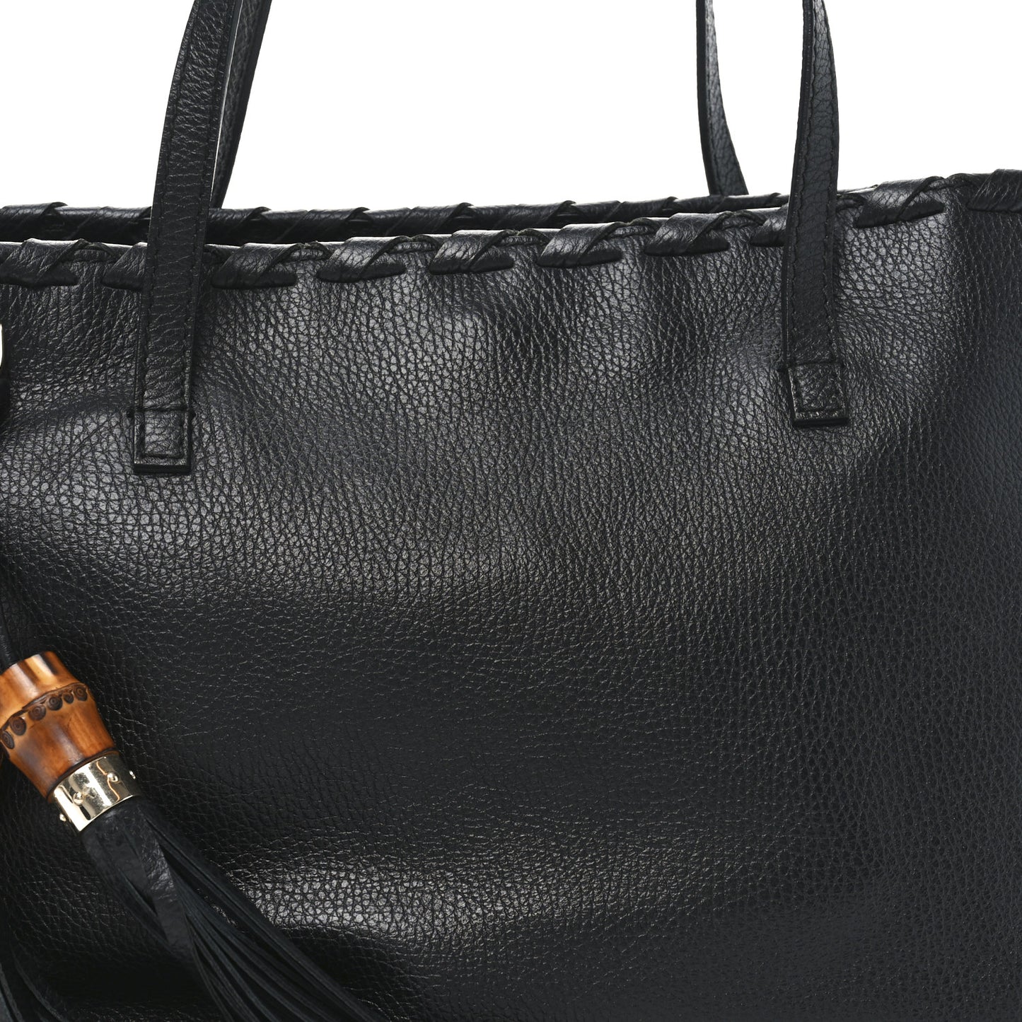 Pebbled Calfskin Bamboo Tassel Tote Black