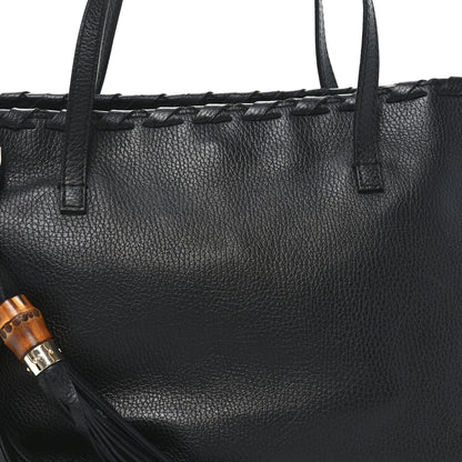 Gucci Pebbled Calfskin Bamboo Tassel Tote Black 8 of 10