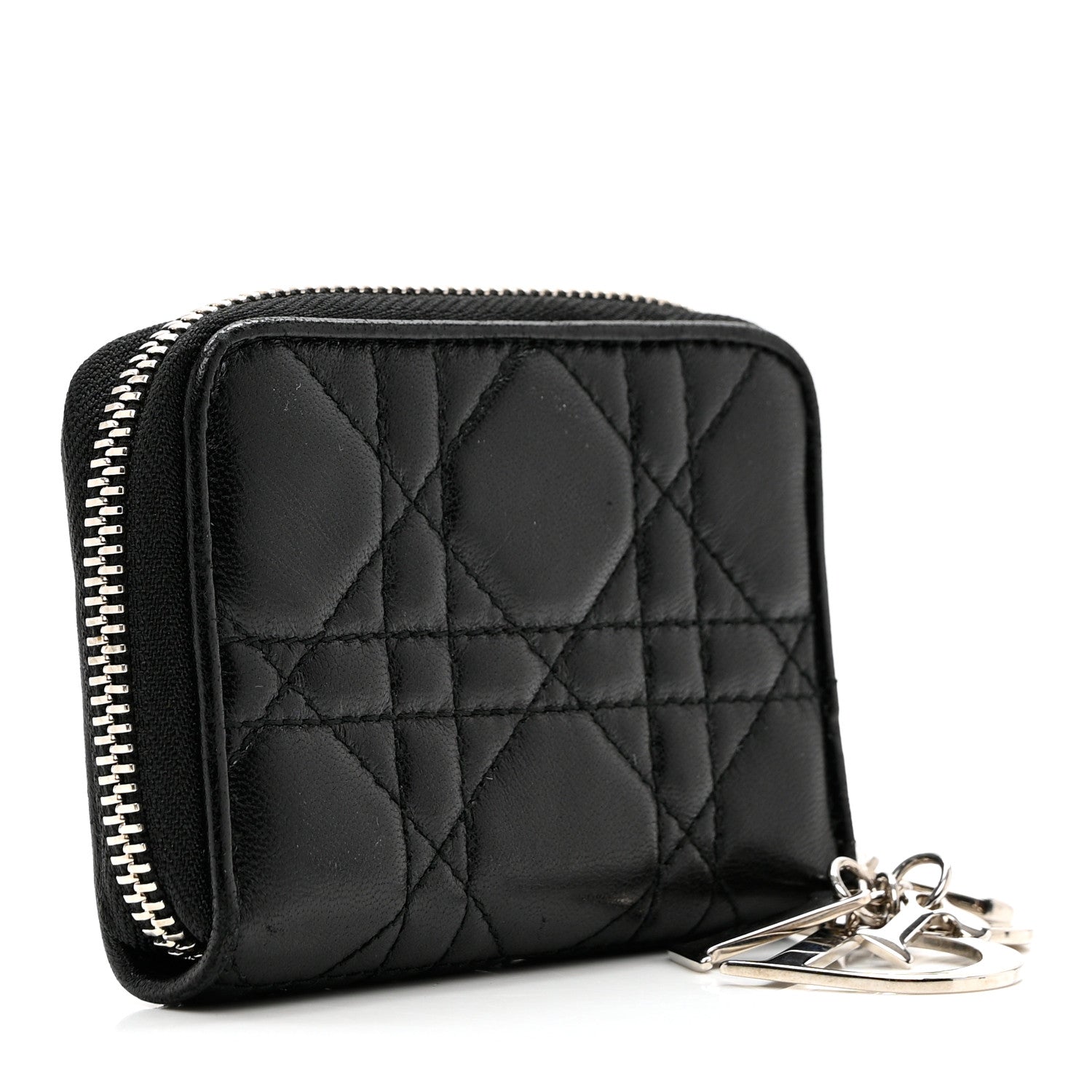 Christian Dior Calfskin Cannage Compact Zip Card Wallet Black 4 of 6
