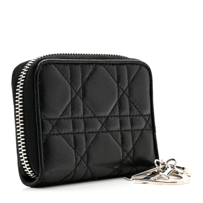 Christian Dior Calfskin Cannage Compact Zip Card Wallet Black 4 of 6