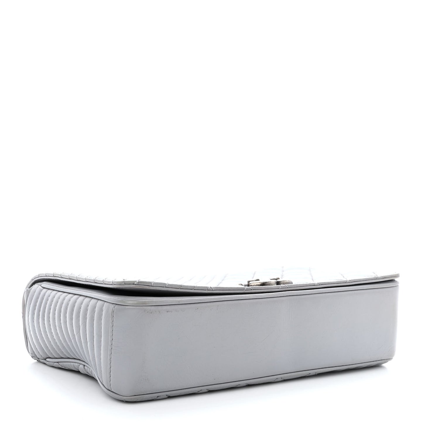 Glazed Calfskin Quilted Medium Coco Boy Flap Light Grey