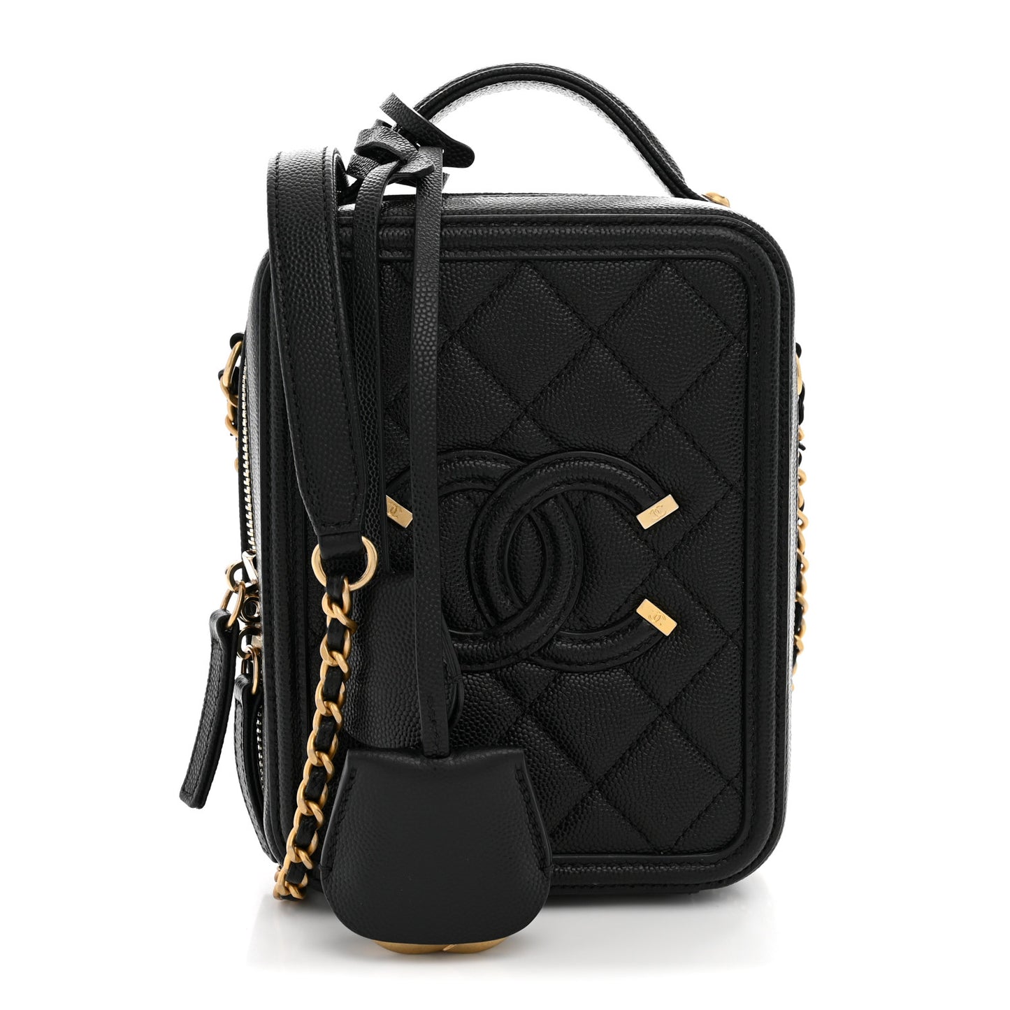 Caviar Quilted CC North South Filigree Vanity Case Black