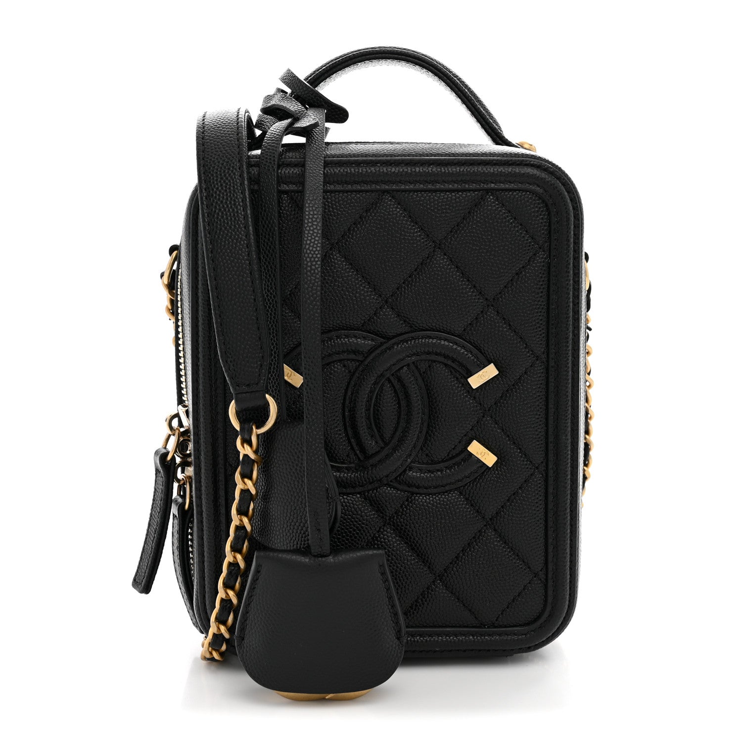 Chanel Caviar Quilted CC North South Filigree Vanity Case Black 1 of 11