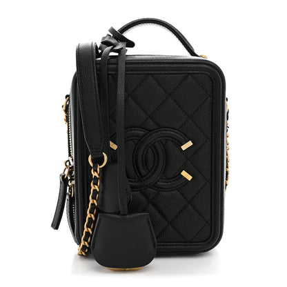 Chanel Caviar Quilted CC North South Filigree Vanity Case Black 1 of 11