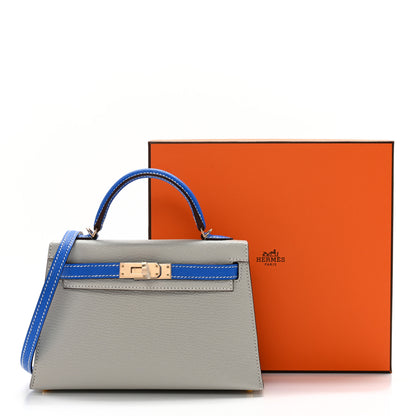 Hermes Chevre Mysore Horseshoe Mini Kelly Sellier 20 Gris Perle Bleu Hydra 12 of 12