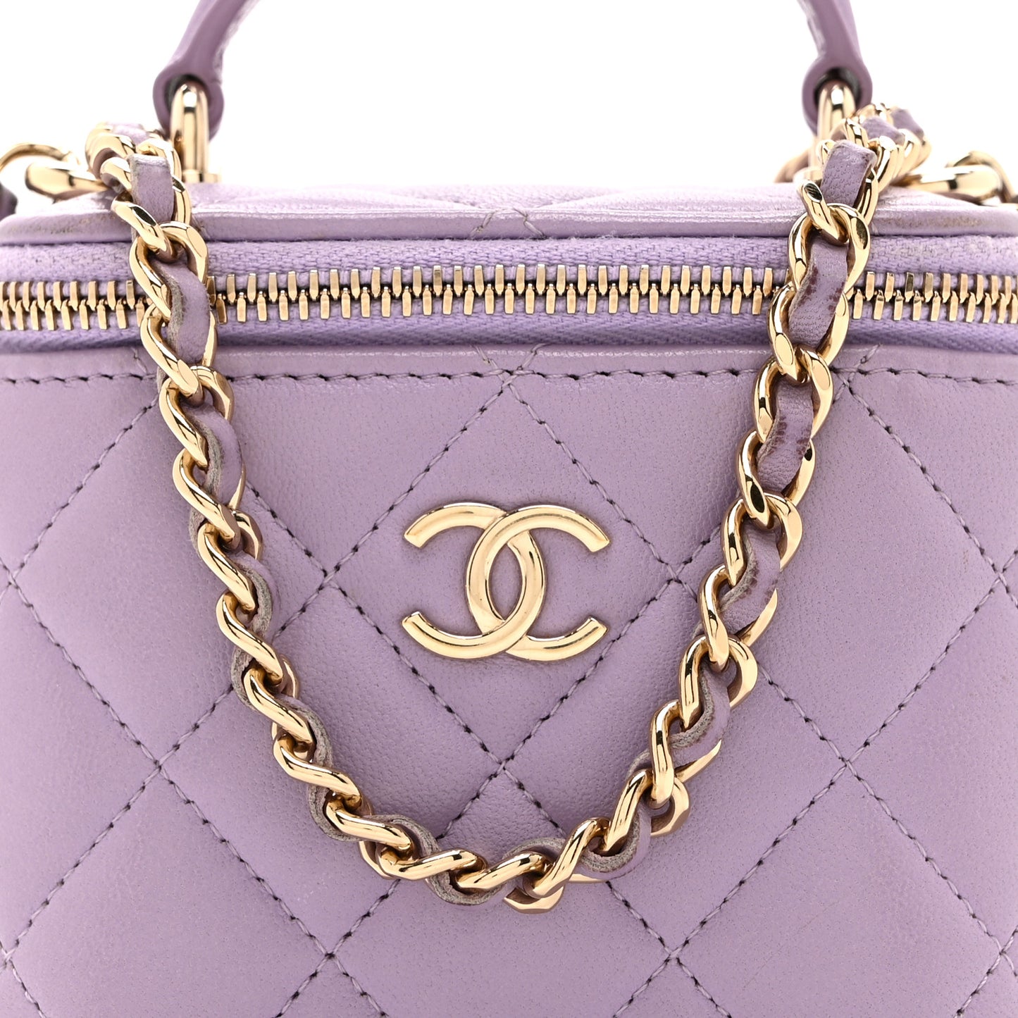 Lambskin Quilted Top Handle Mini Vanity Case With Chain Light Purple