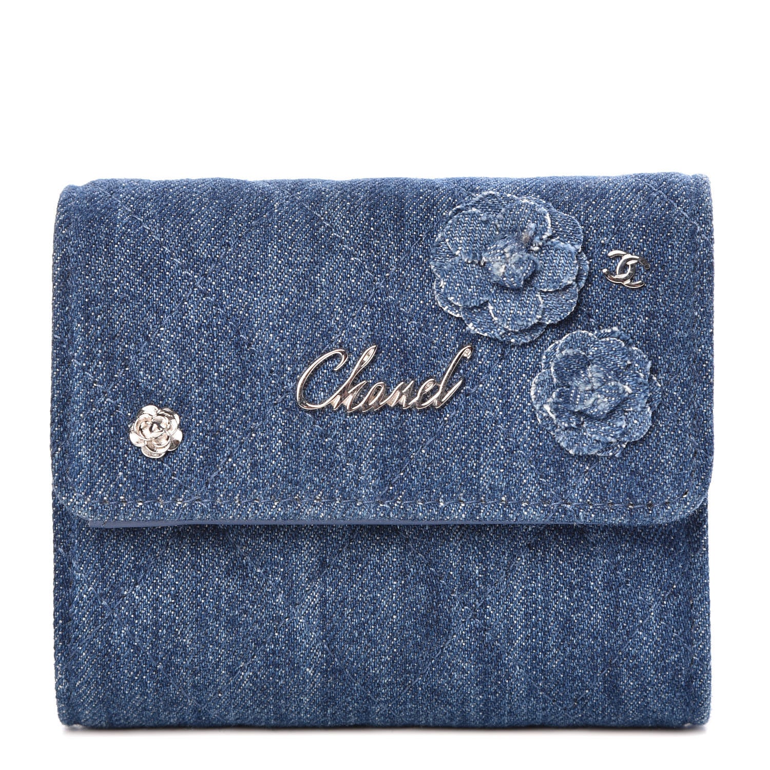 Chanel Denim Quilted Small Camellia Flap Wallet Blue 1 of 8