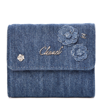 Chanel Denim Quilted Small Camellia Flap Wallet Blue 1 of 8