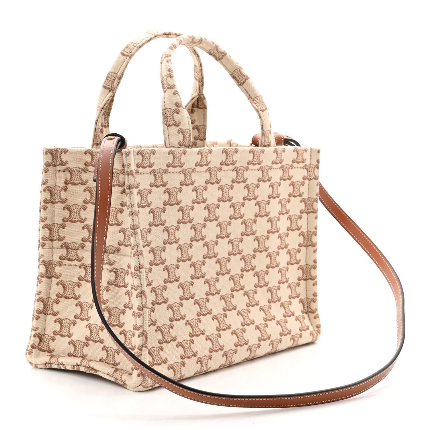 Celine Canvas Calfskin Triomphe Print Small Cabas Thais White 3 of 9
