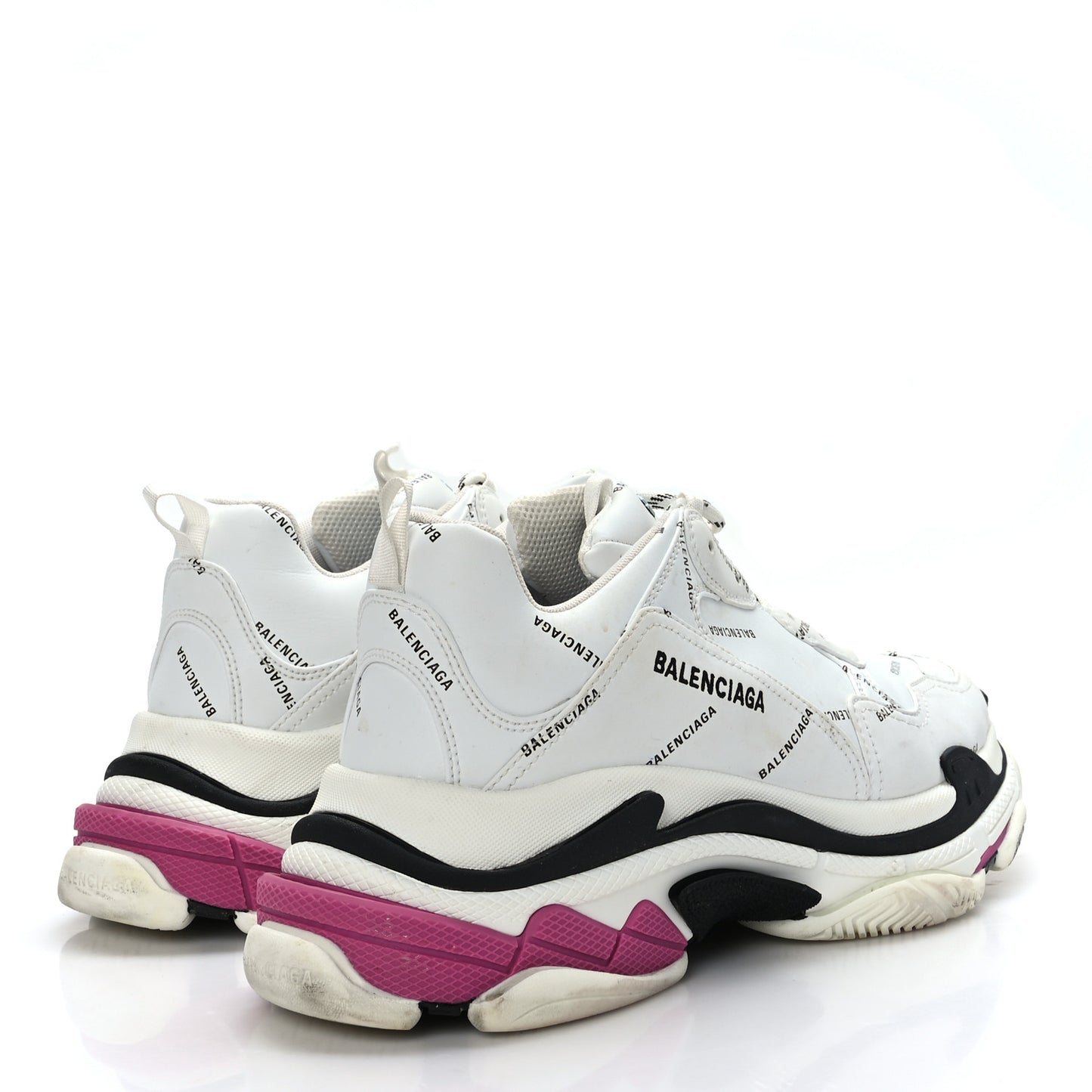Technical Fabric Allover Logo Mens Triple S Sneakers 44 White Black Pink