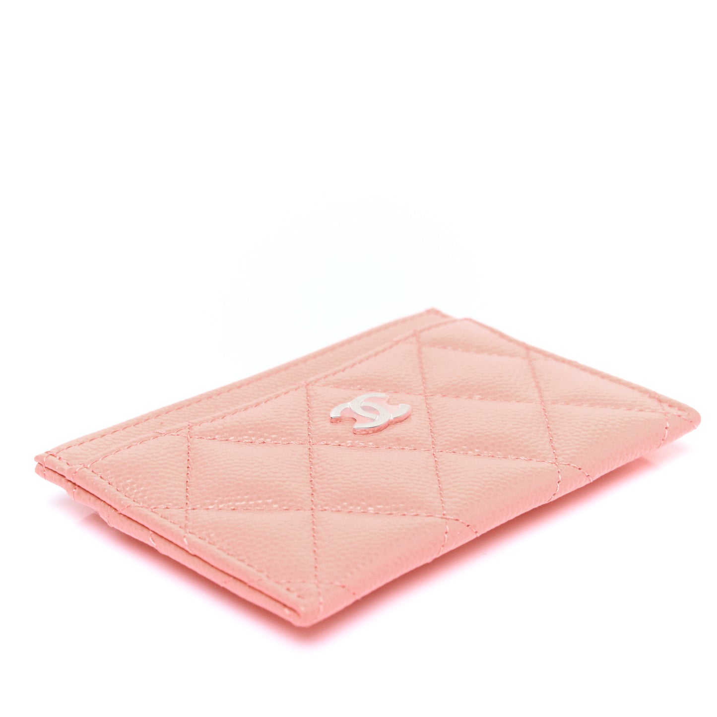 Caviar Quilted Card Holder Coral