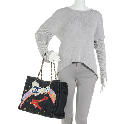 Chanel HANEL Denim Embroidered Night Flight Tote Blue 2 of 7
