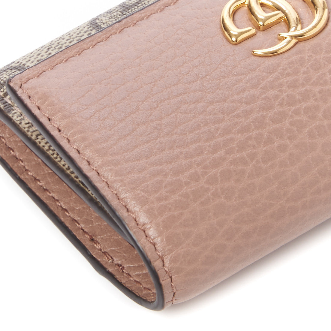 Dollar Calfskin GG Supreme Monogram GG Marmont 6 Key Holder Case Porcelain Rose Beige Ebony