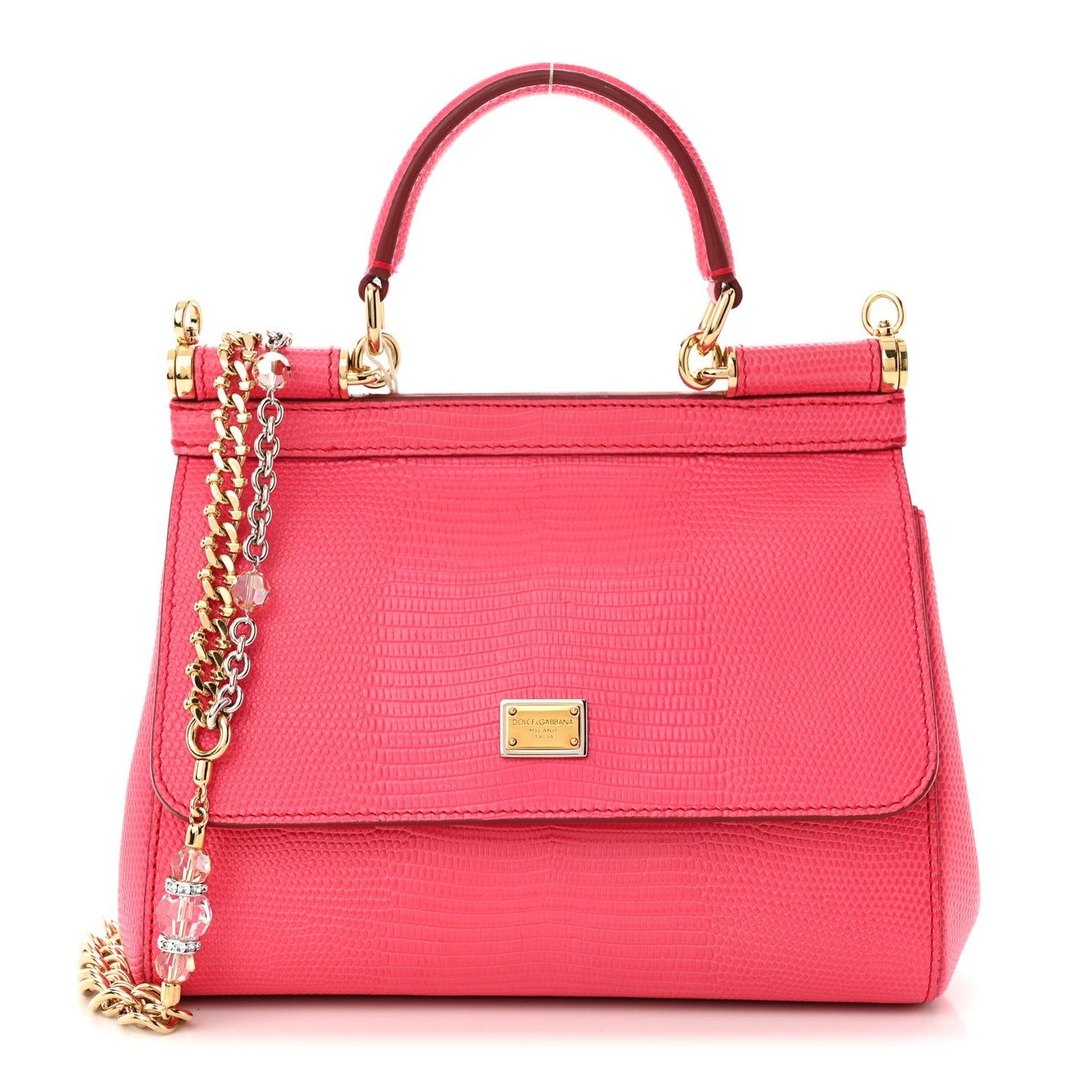 Iguana Embossed Calfskin Small Miss Sicily Chain Satchel Ibiscus