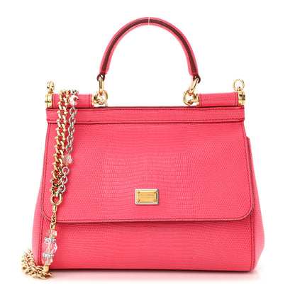 Dolce & Gabbana Iguana Embossed Calfskin Small Miss Sicily Chain Satchel Ibiscus 1 of 9