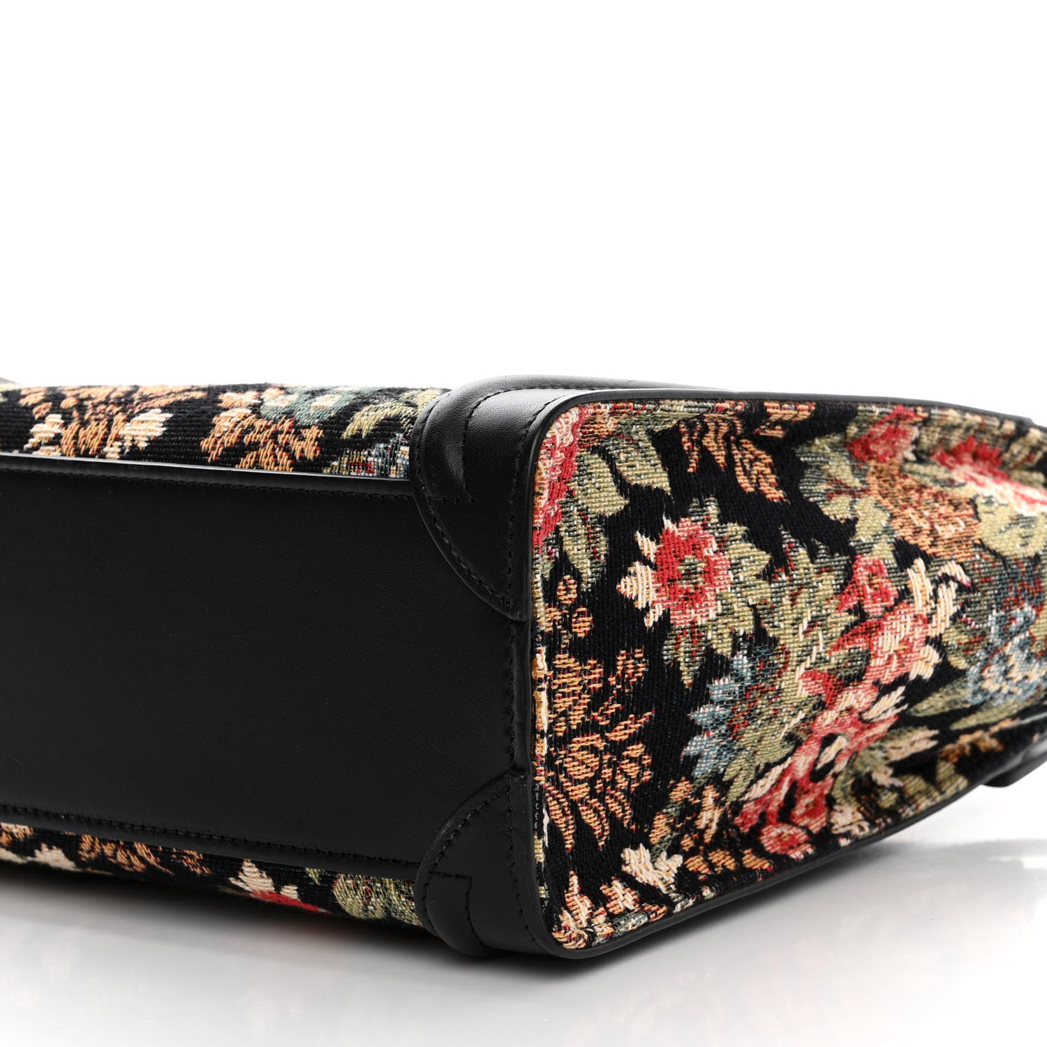 Celine Calfskin Lambskin Canvas Jacquard Floral Nano Luggage Black 11 of 13