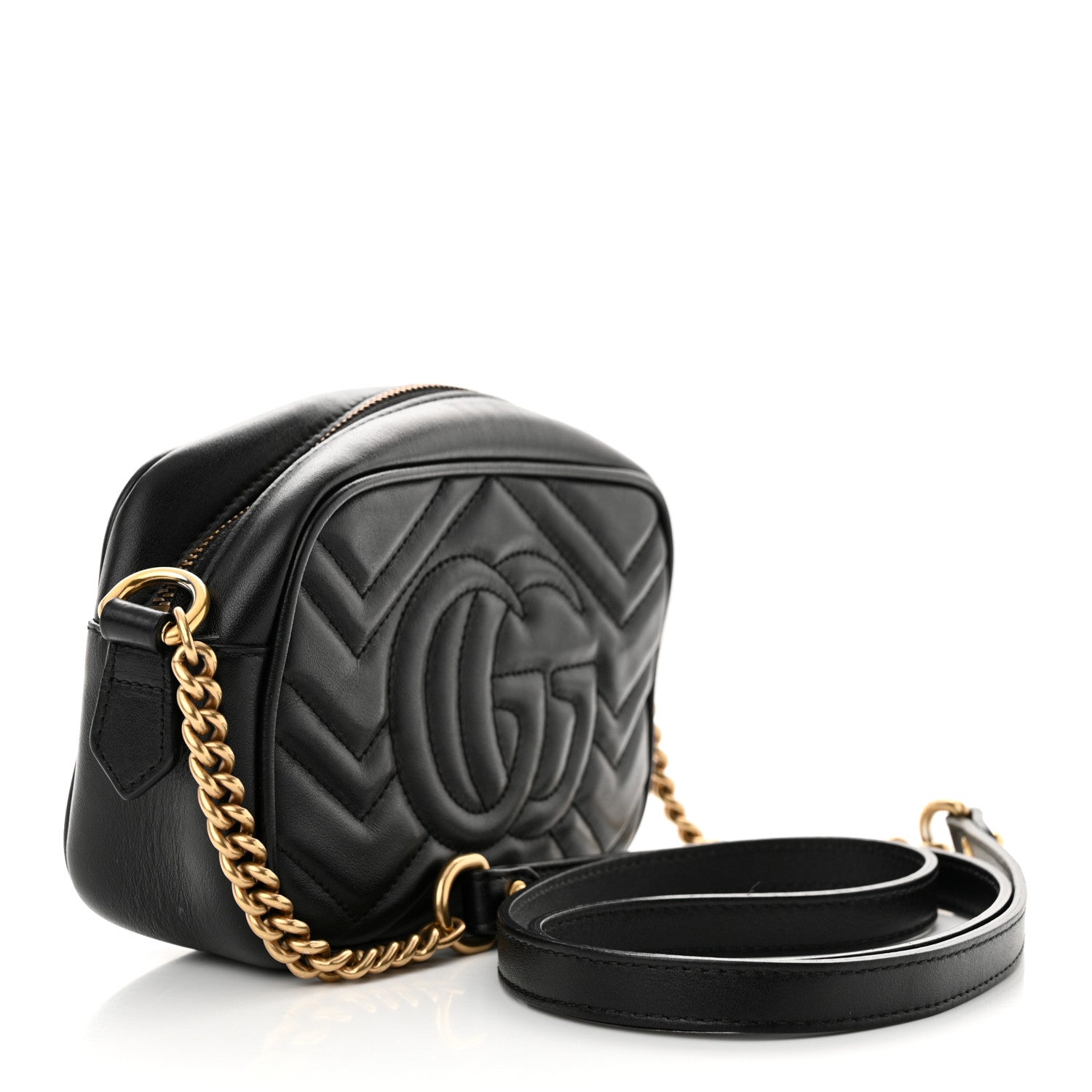 Gucci Calfskin Matelasse Mini GG Marmont Chain Shoulder Bag Black 3 of 18