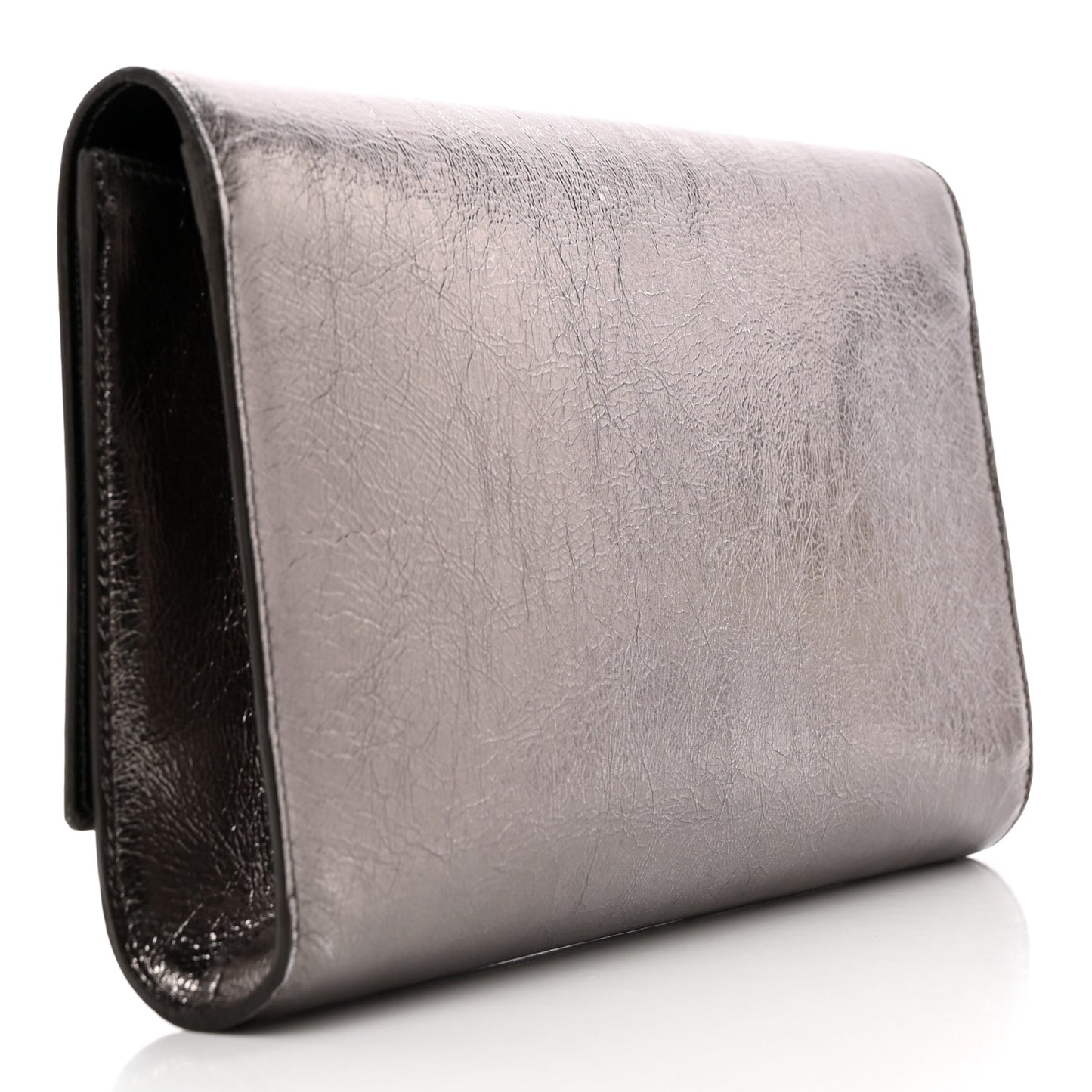 Metallic Calfskin Large Belle De Jour Clutch Dark Silver