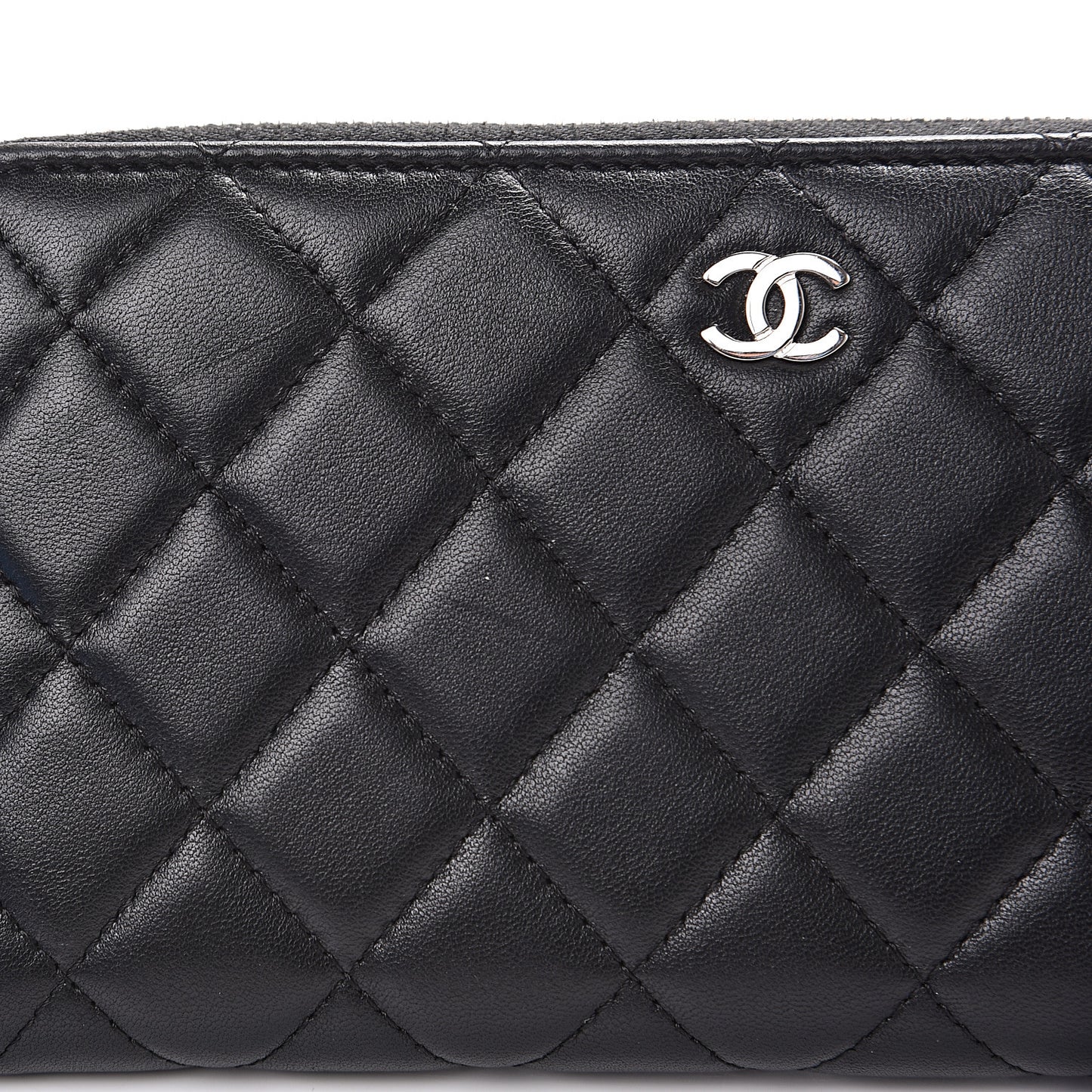 Lambskin Quilted Large Gusset Zip Around Wallet Black