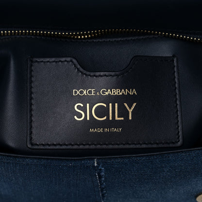 Dolce & Gabbana Calfskin Denim Patchwork Medium Miss Sicily Satchel Blue 6 of 12