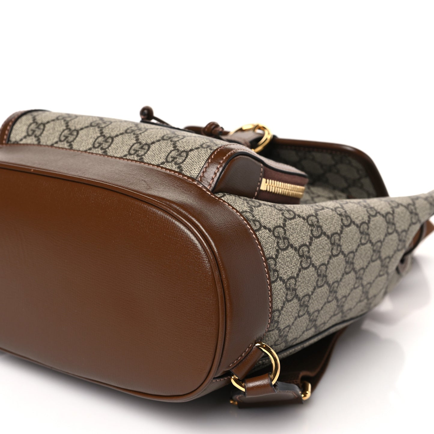 GG Supreme Monogram Azalea Calfskin Retro Interlocking G Buckle Backpack Beige Ebony Brown Sugar