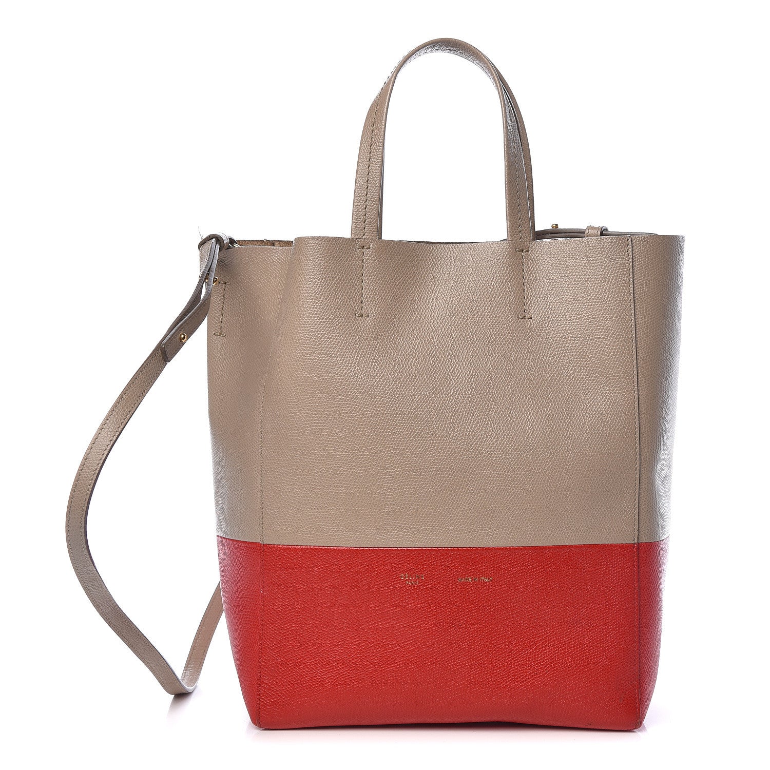 Celine Grained Calfskin Small Vertical Bi-Cabas Beige Red 1 of 17