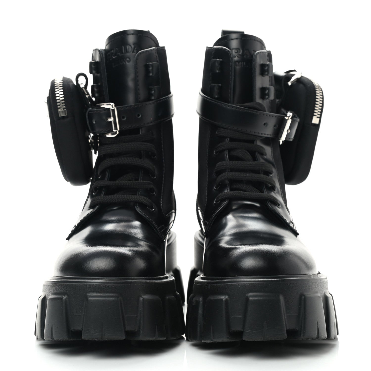 Prada Spazzolato Rois Nylon Metal Triangle Logo Monolith Pouch Pocket 55mm Boots 36 Black 2 of 6