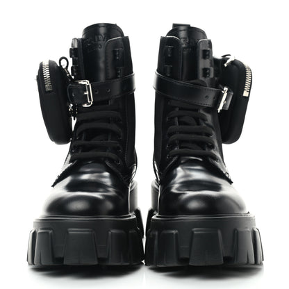 Prada Spazzolato Rois Nylon Metal Triangle Logo Monolith Pouch Pocket 55mm Boots 36 Black 2 of 6