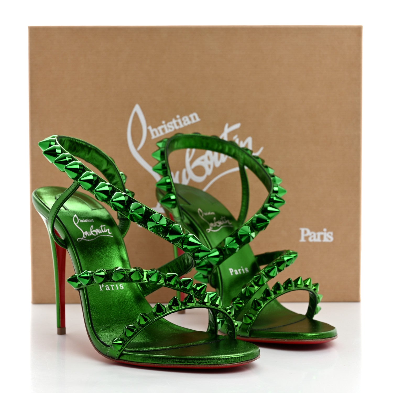 Christian Louboutin Metallic Calfskin Spikita 100 Sandals 38.5 Spinach 8 of 8