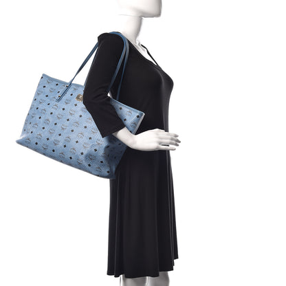 MCM Visetos Medium Anya Zip Top Shopper Tote Blue 2 of 12
