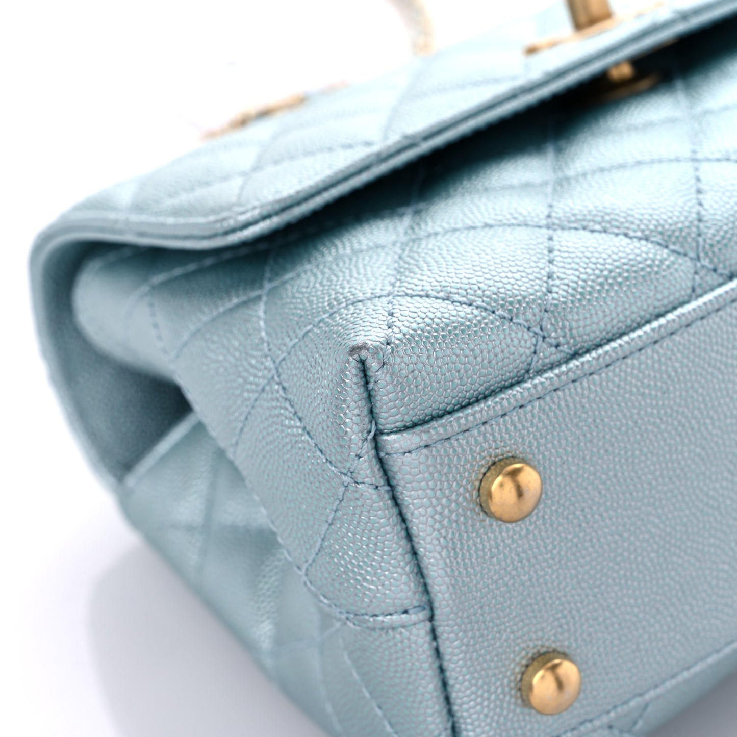 Metallic Caviar Quilted Mini Coco Handle Flap Light Blue