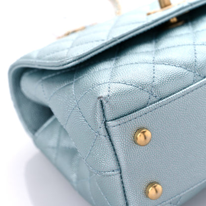 Chanel Metallic Caviar Quilted Mini Coco Handle Flap Light Blue 8 of 12