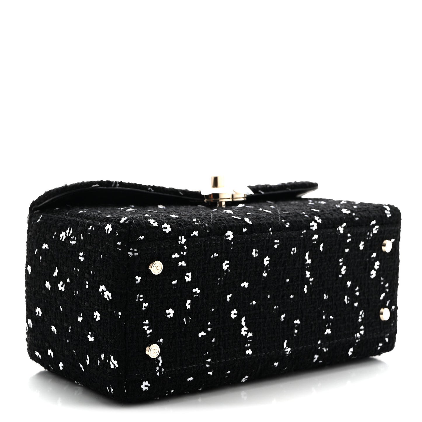 Tweed Sequin Quilted Top Handle Box Bag Black