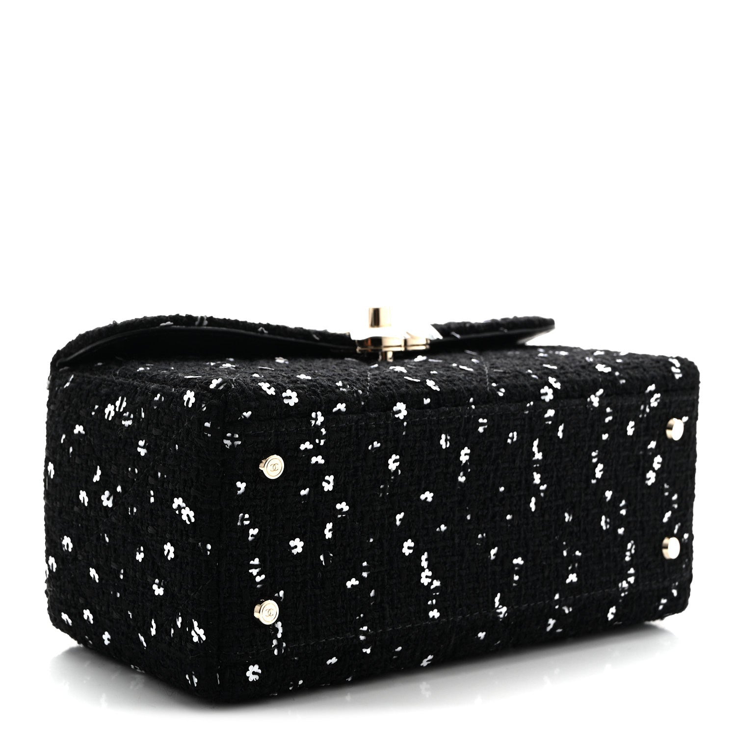 Chanel Tweed Sequin Quilted Top Handle Box Bag Black 4 of 10