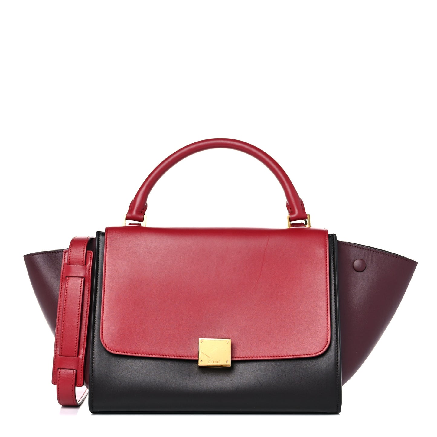 Smooth Calfskin Suede Small Tri-Color Trapeze Red