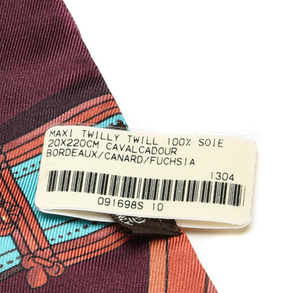 Hermes Silk Cavalcadour Maxi Twilly Bordeaux Canard Fuchsia 5 of 6