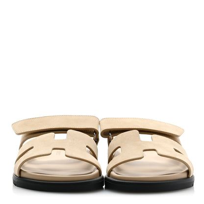 Hermes Suede Goatskin Womens Chypre Sandals 37 Beige Argile 2 of 9