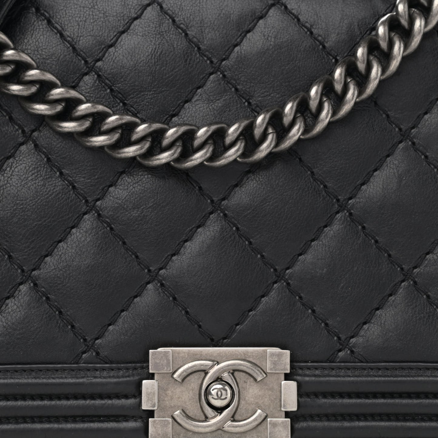 Calfskin Quilted Double Stitch New Medium Boy Flap Black