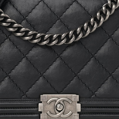 Chanel Calfskin Quilted Double Stitch New Medium Boy Flap Black 8 of 15