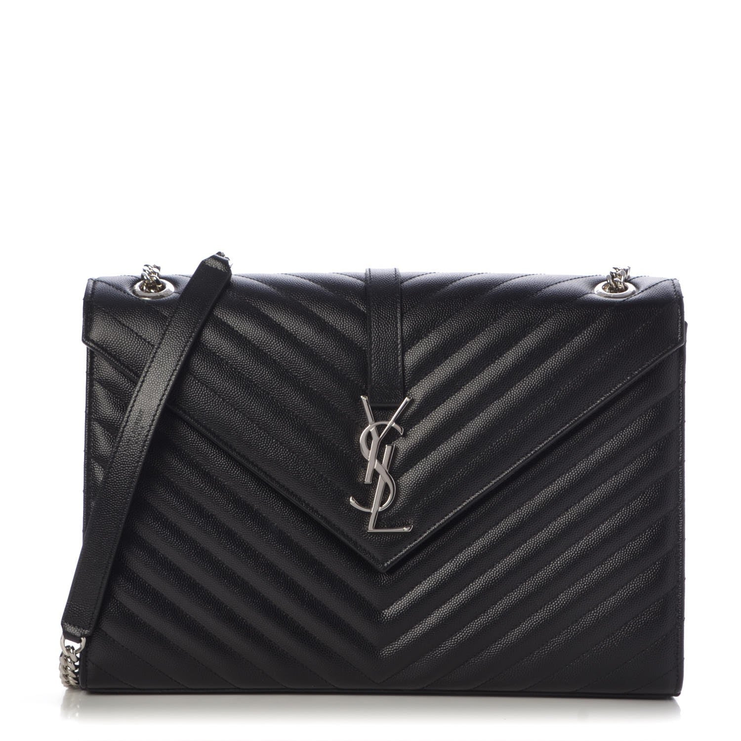 Saint Laurent Grain De Poudre Matelasse Chevron Large Monogram Satchel Black 1 of 7