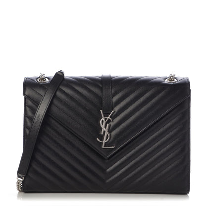 Saint Laurent Grain De Poudre Matelasse Chevron Large Monogram Satchel Black 1 of 7