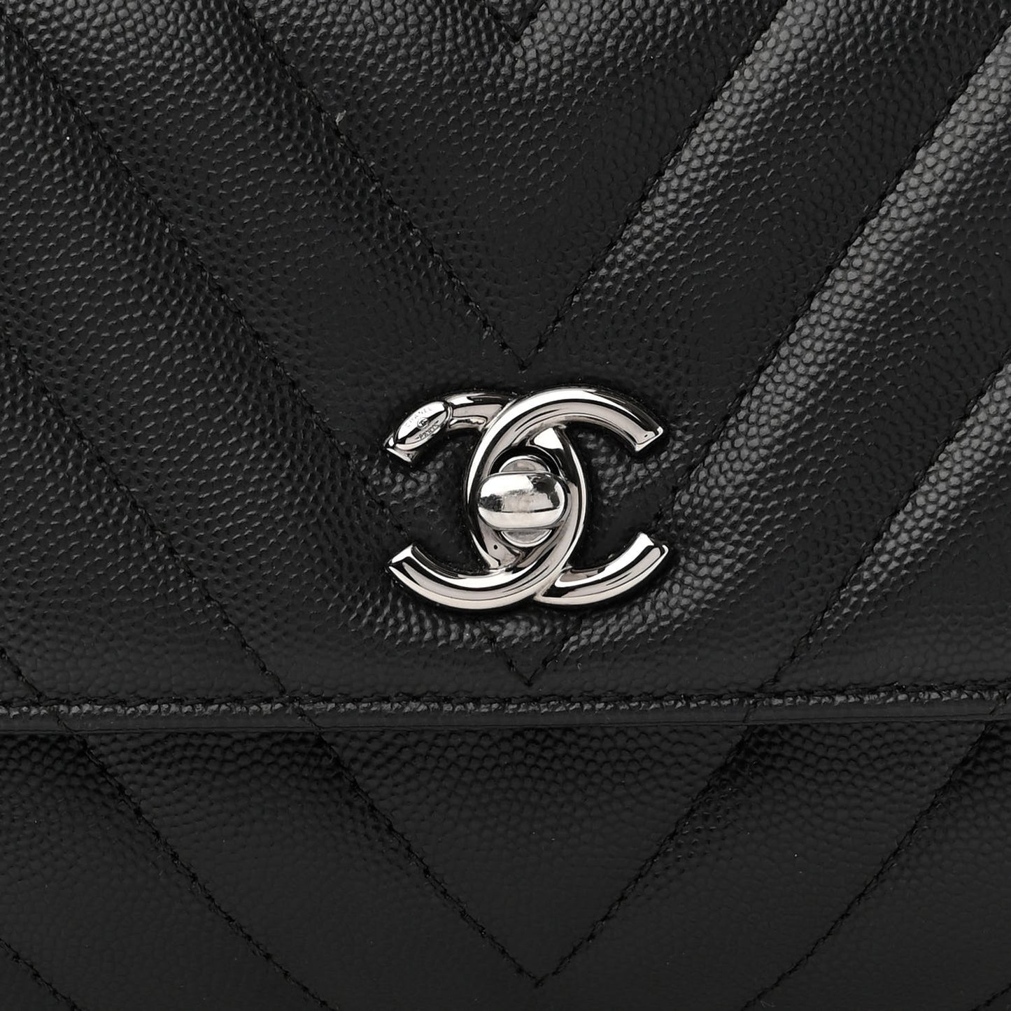 Caviar Chevron Quilted Mini Coco Handle Flap Black