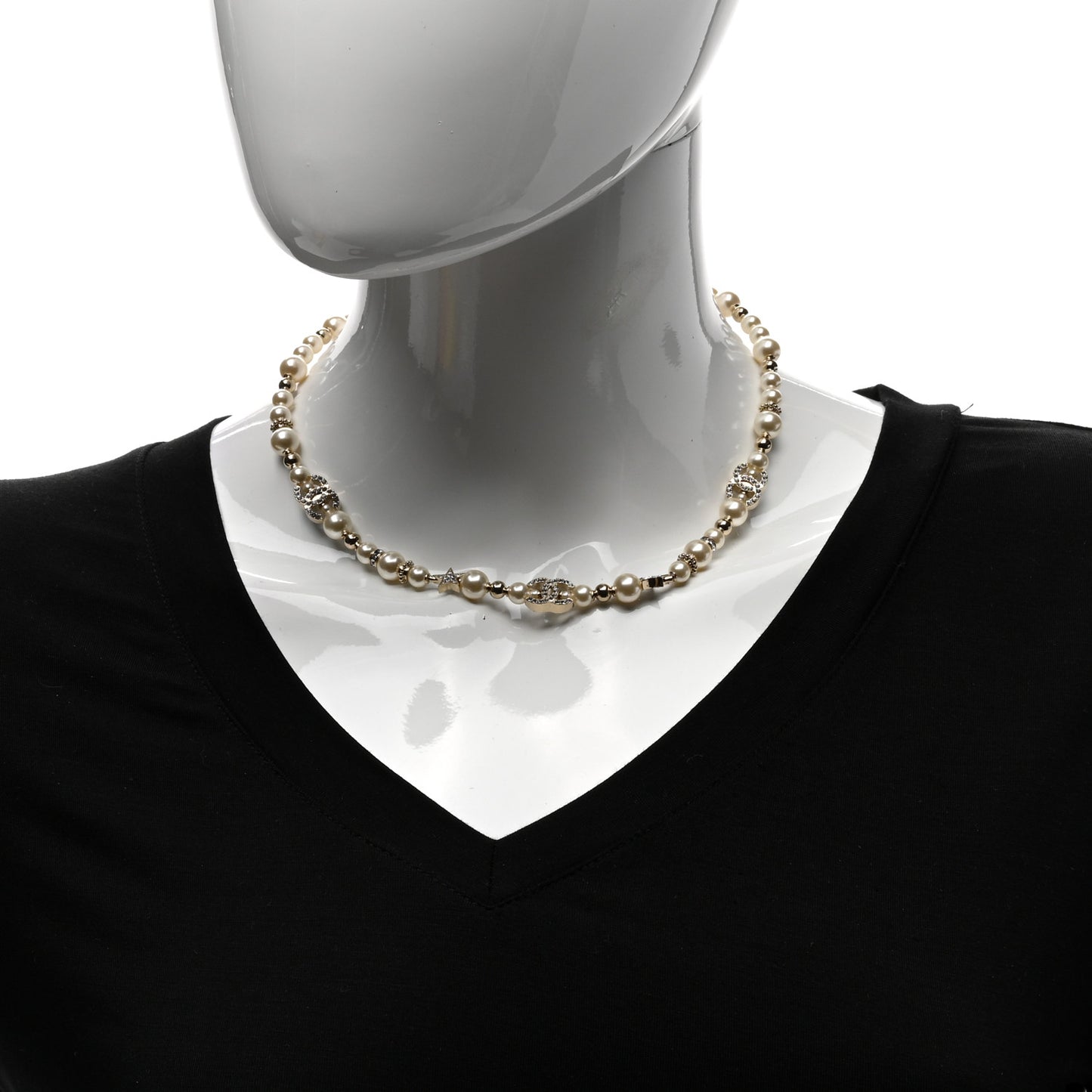 Metal Crystal Pearl CC Star Short Necklace Gold