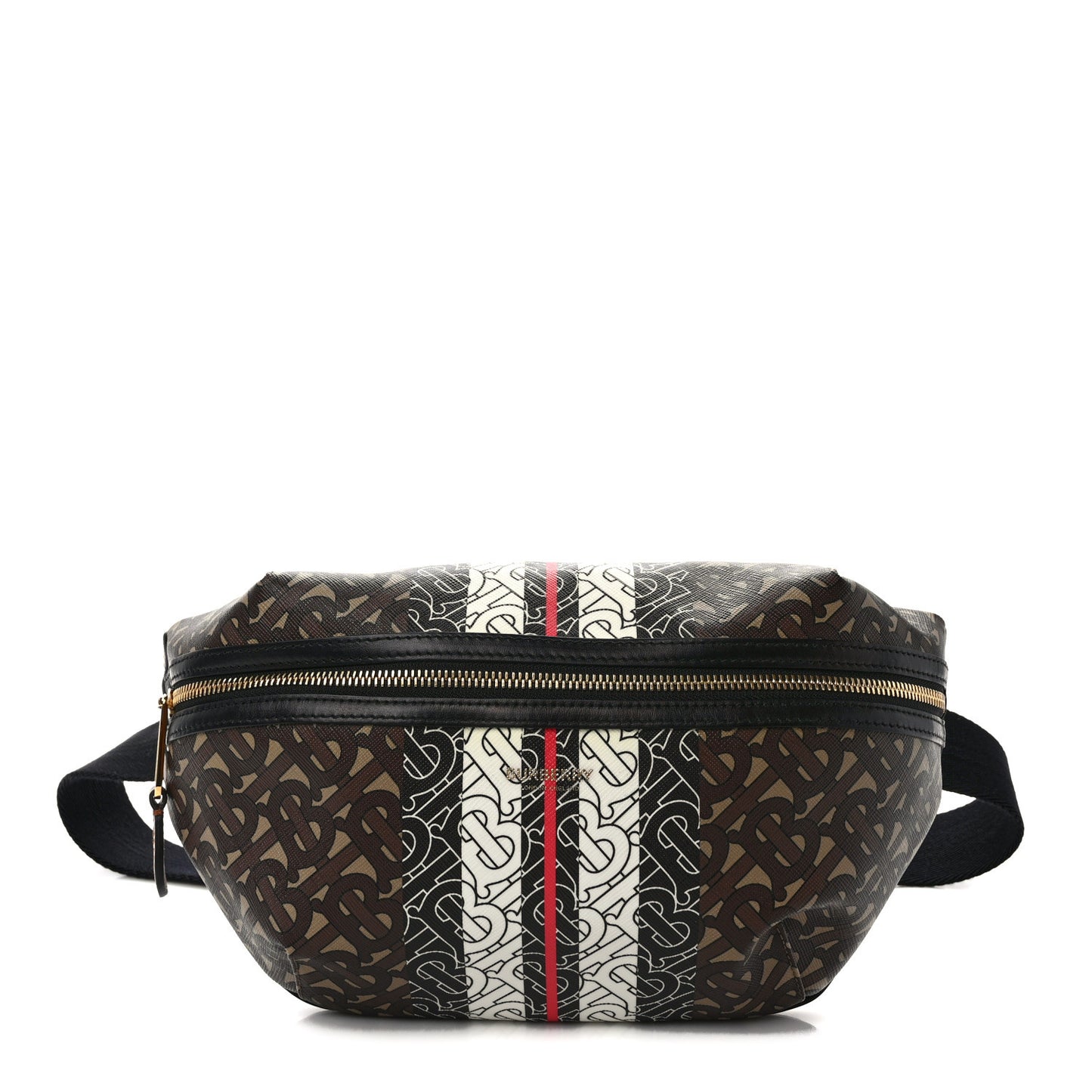 E-Canvas Monogram Stripe Medium Sonny Bum Bag Bridle Brown