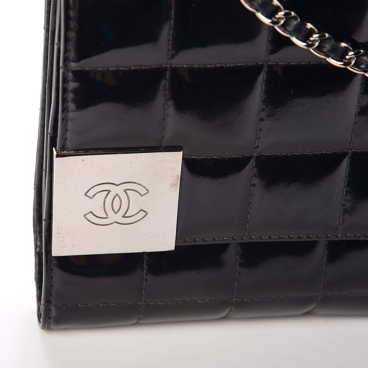 Chanel Patent Chocolate Bar Chain Clutch Black 17 of 23